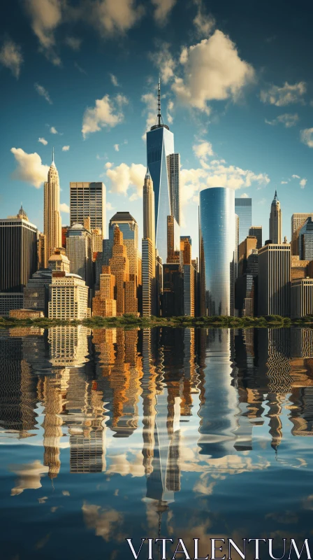 Surreal 3D Rendering of New York City Skyline with Reflecting Water AI Image