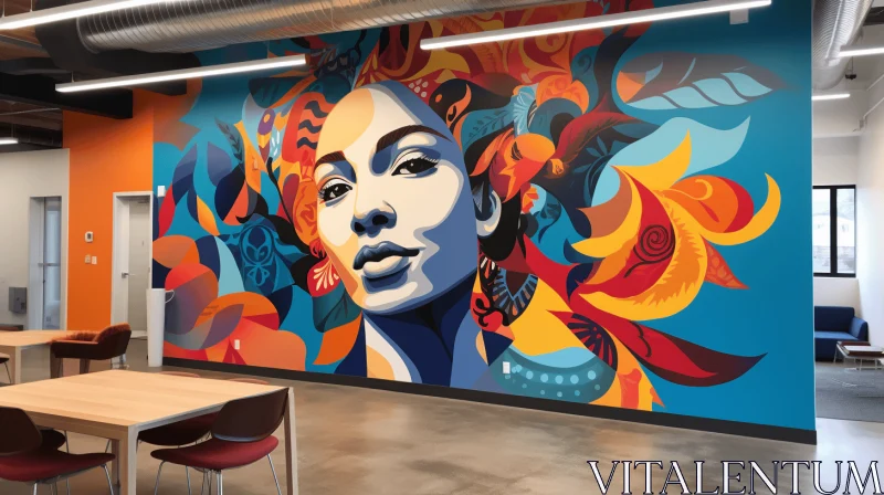 AI ART Captivating Wall Art Mural of a Woman in a Bright Office | Dark Orange & Dark Azure