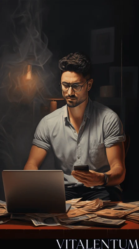 Captivating Realistic Portrait of a Focused Man with Laptop AI Image