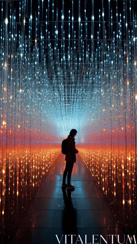 AI ART Captivating Image of a Light Tunnel with a Person Walking in an Interior