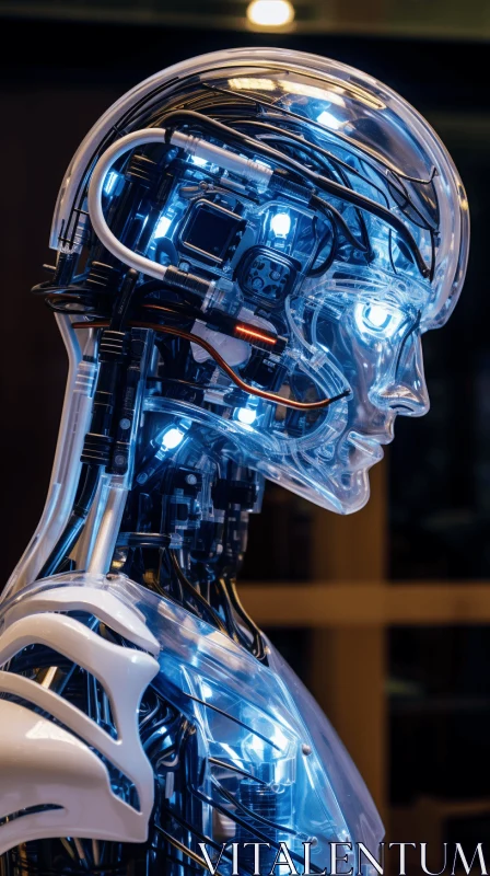 Detailed Robotic Head with Blue Light | Futuristic Artwork AI Image
