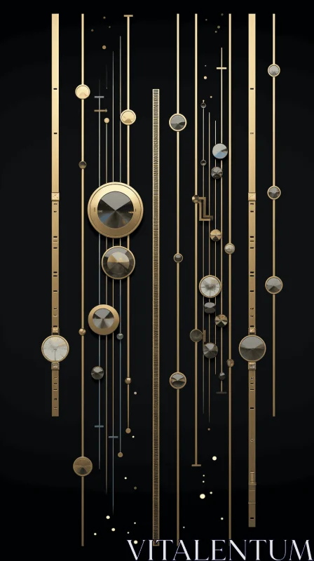 Captivating Collection of Hanging Gold Clocks on Black Background AI Image