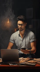 Captivating Realistic Portrait of a Focused Man with Laptop