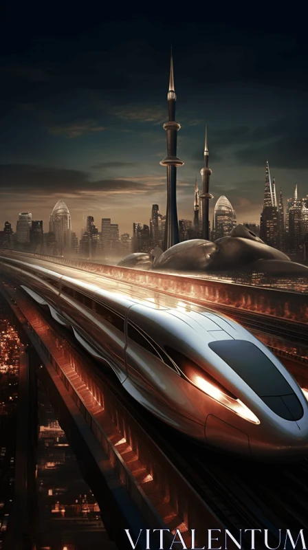 Futuristic High-Speed Train: A Captivating Journey Through the City AI Image