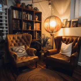 Captivating Leather Chairs in a Whimsical Room | Dark Gold and Amber Tones