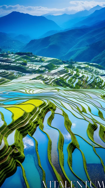 Enchanting River Valley in Chuyang Rice Terraces - Delicate Nature Art AI Image