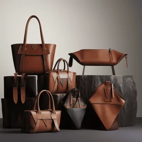 Elegant Brown Leather Bags: Sculptural and Geometric Design