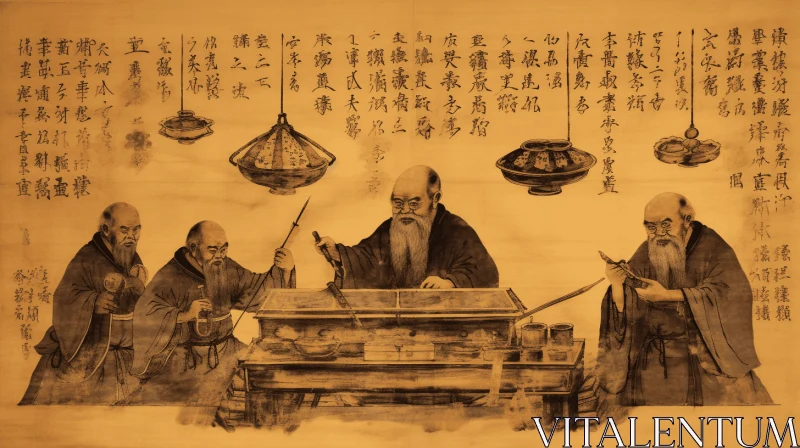 AI ART Enchanting Chinese Painting of Monks Writing Letter to the Emperor