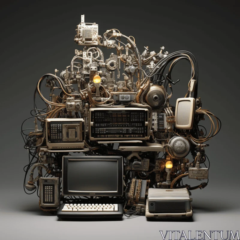 Surrealistic Steampunk Sculpture: A Captivating Pile of Electronics AI Image