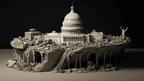 Captivating Sculpture of US Capitol Building in Apocalyptic Landscape