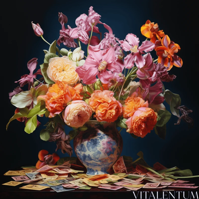 Exquisite Floral Arrangement: Meticulous Photorealistic Still Life AI Image