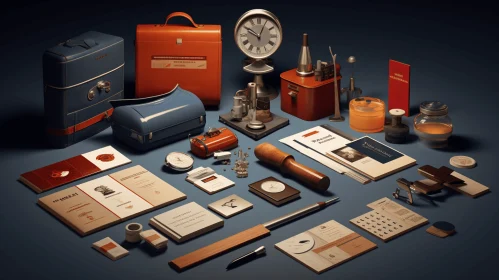 3D Business Items in Dark Orange and Light Indigo - Timeless Nostalgia