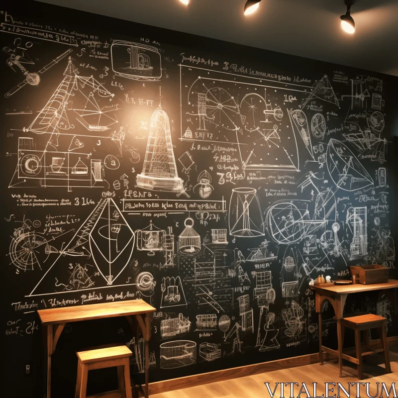 Captivating Chalkboard Wall: Goblin Academia meets Optical Geometry AI Image