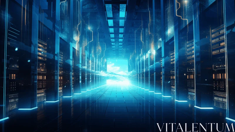 Enchanting Futuristic Data Center Corridor | Ethereal Cloudscapes AI Image