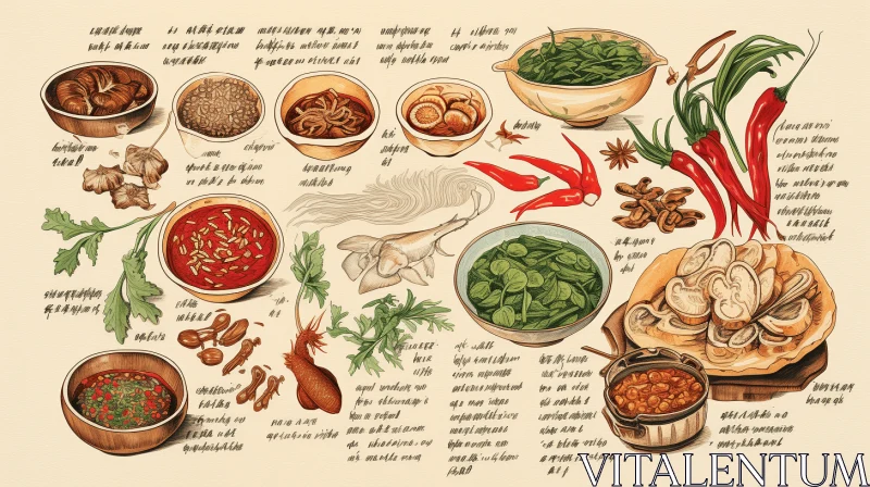 Exquisite Thai Food Illustration - A Harmonious Blend of Spices and Herbs AI Image
