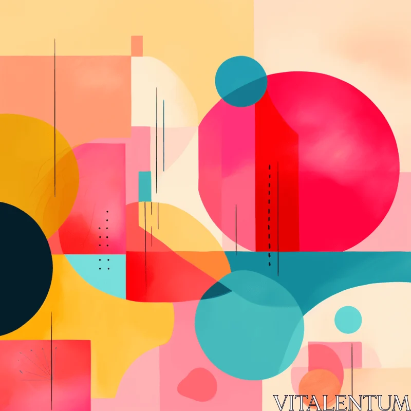 AI ART Colorful Abstract Painting with Geometric Shapes | Mid-century Illustration