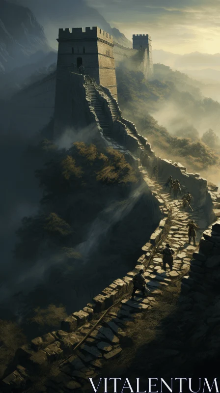 Captivating Painting of the Great Wall of China | Intense Shadows and Energetic Brushwork AI Image