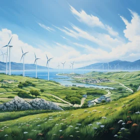 Captivating Wind Farm Landscape Painting | Sustainable Energy Art