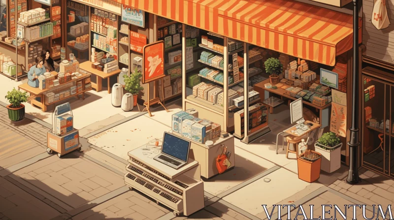 Captivating Anime-inspired City Street Illustration with Charming Shop AI Image