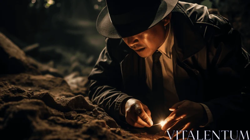 Mysterious Man in Black Hat: A Captivating Film Noir-inspired Image AI Image