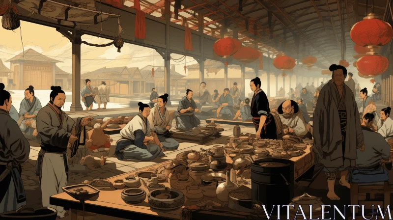 Captivating Asian Market Scene: Concept Art with Historical Charm AI Image