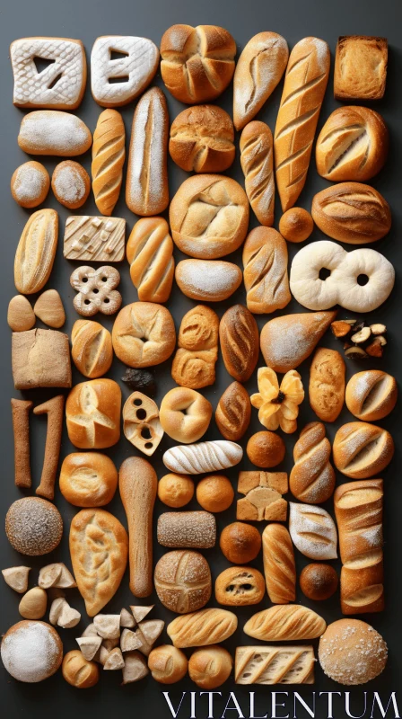 Artistic Display of Bread and Buns in Various Shapes AI Image