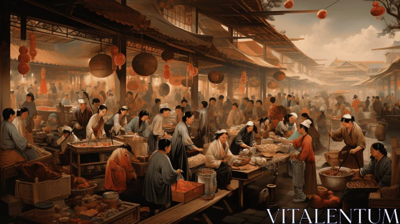 Vibrant Street Scene in an Old Chinese Market | Traditional Portraiture AI Image