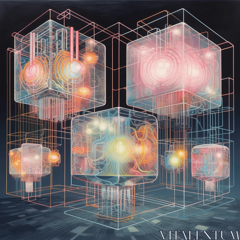 Captivating Artwork: Mesmerizing Cubes with Vibrant Lights AI Image