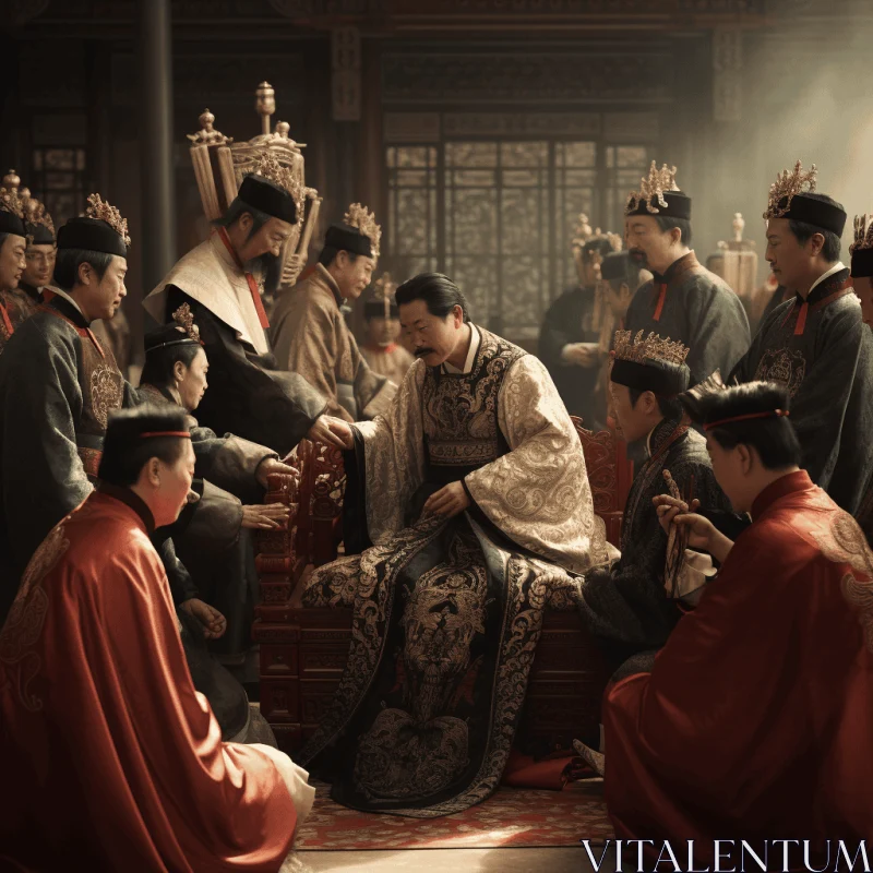 Intricately Textured Classic Portraiture: A Group of Men in Traditional Chinese Costumes AI Image