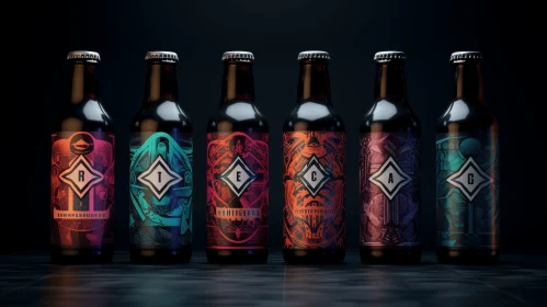 Black and Colorful Beer Bottle Designs in Metallic Etherialism Style