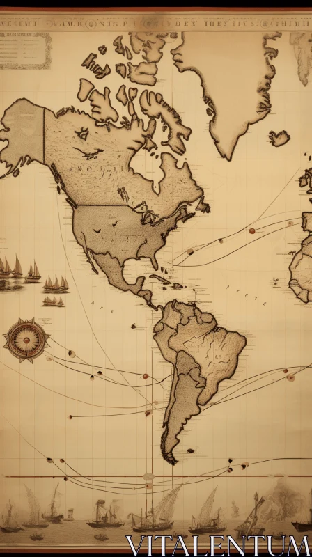 Vintage Map of the World with Sailors | Americana Chronicler AI Image