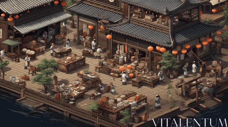 Captivating Asian Village Scene: Realistic Isometric Artwork AI Image