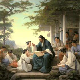 Captivating Oriental Characters and Group of People | Quiet Contemplation in Pastoral Settings