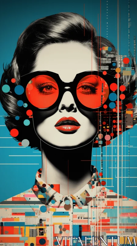 Digital Pop Art: Woman in Glasses with Futurist Elements AI Image
