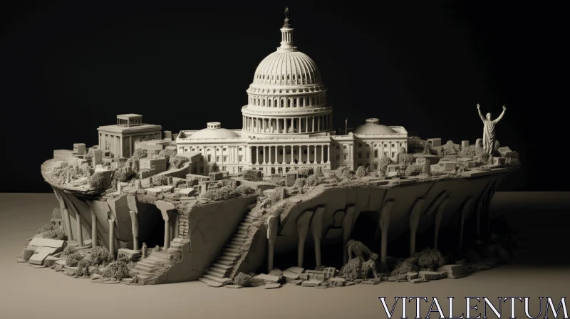 Captivating Sculpture of US Capitol Building in Apocalyptic Landscape AI Image