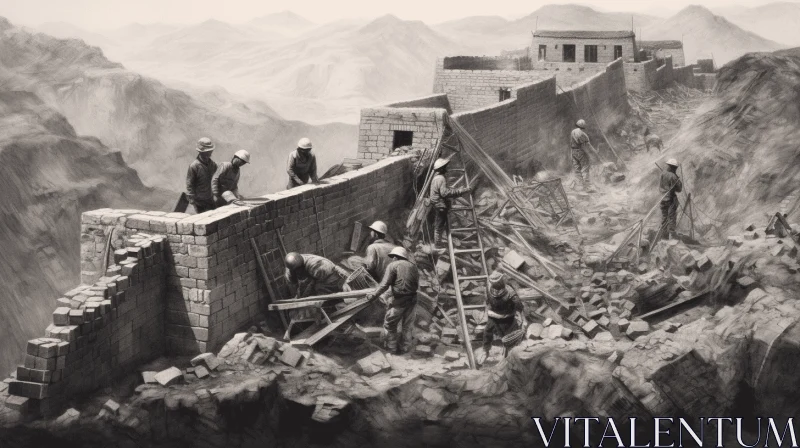 The Great Wall: A Captivating Monochromatic Construction Scene AI Image