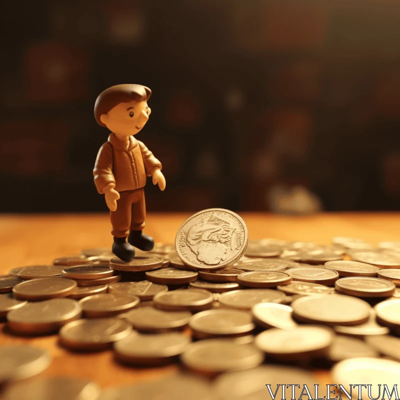 Playful Cartoon Character on Coin Stack | Animated Film Style AI Image
