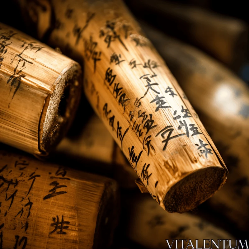 Ancient Chinese Paper Writings on Bamboo Sticks - A Captivating Visual Journey AI Image