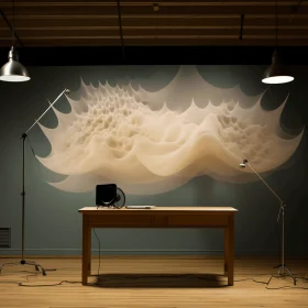 Captivating Art Desk with Fluorescent Lamps and Naturalistic Ocean Waves