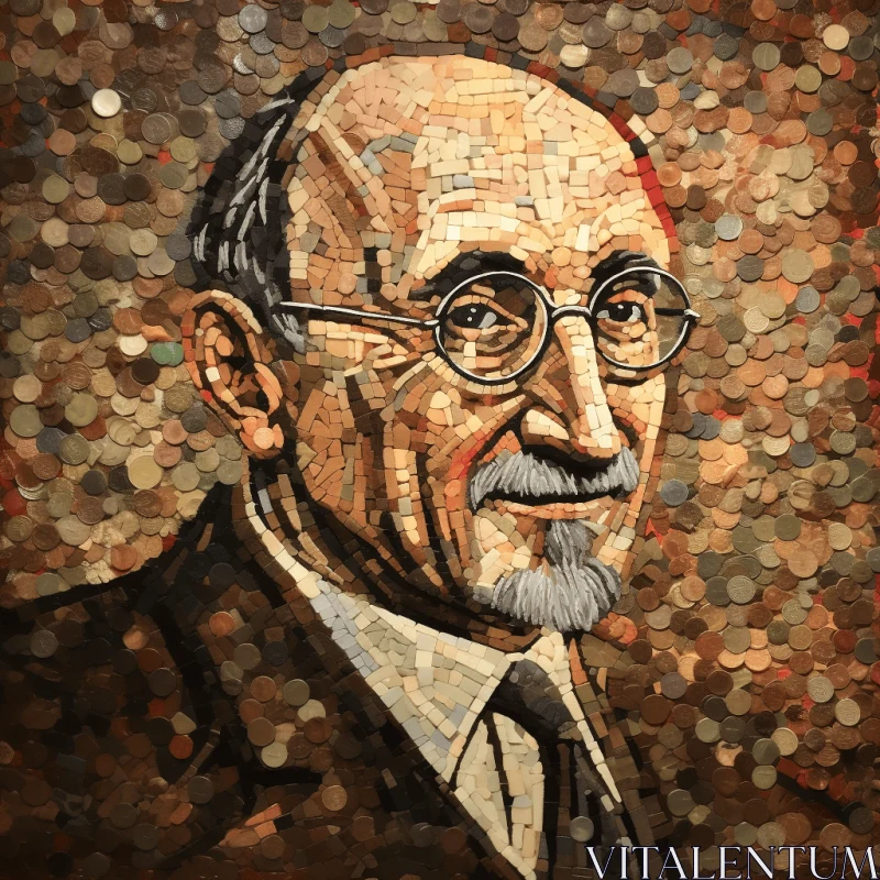 Captivating Portrait of an Elderly Man in Coin Mosaic AI Image