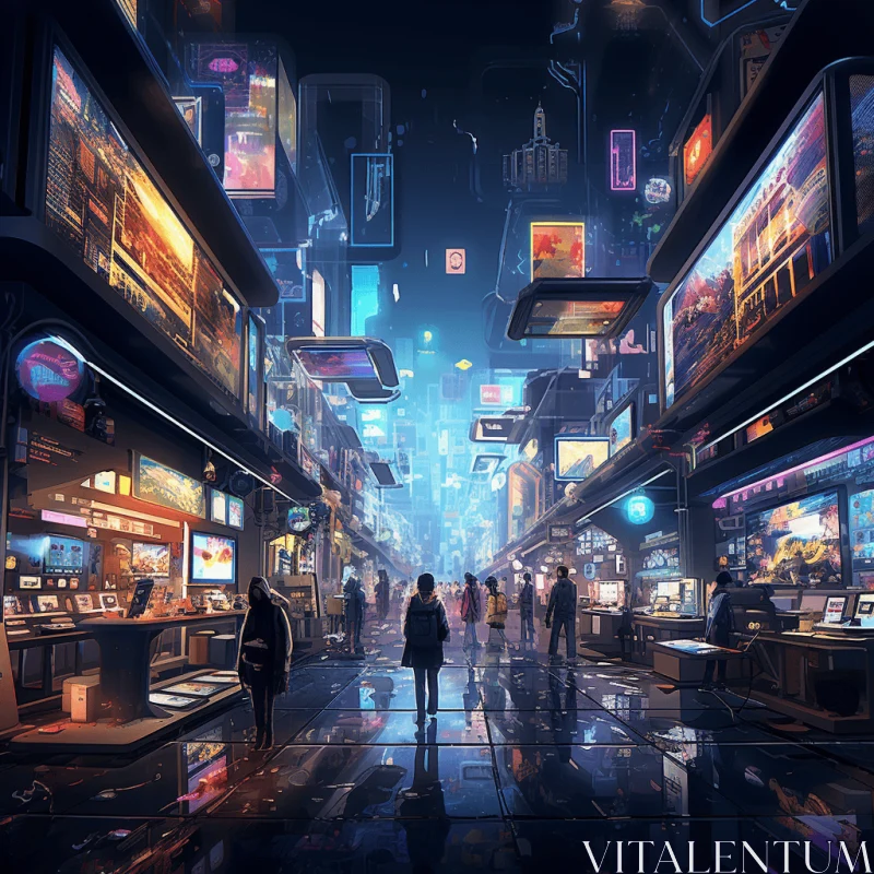 Enchanting Futuristic Street in a Dark City | Captivating Artwork AI Image