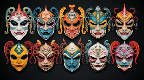 Colorful Masks on a Black Background | Detailed Character Design