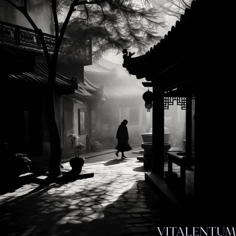 Misty Streets of an Asian Temple: A Captivating Image of Intrigue AI Image