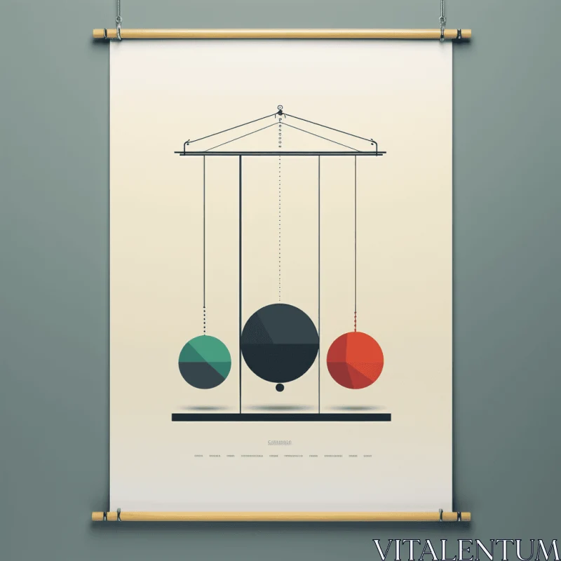 AI ART Modern Minimalism Poster with Hanging Spheres | Industrial Design