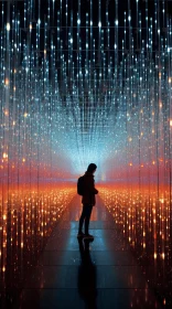 Captivating Image of a Light Tunnel with a Person Walking in an Interior
