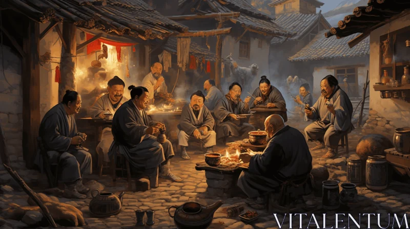 Captivating Painting of Men Gathering in a Rural Kitchen AI Image