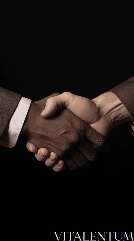 Powerful Business Handshake Art on Black Background AI Image