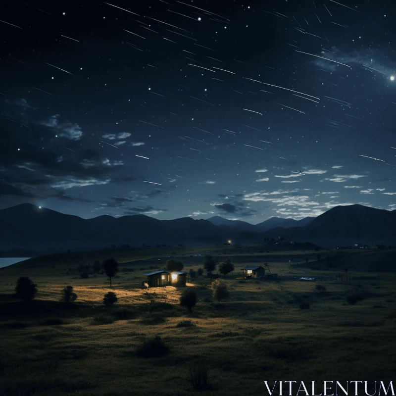 Starry Night Sky over Serene Field | Rustic Landscape AI Image