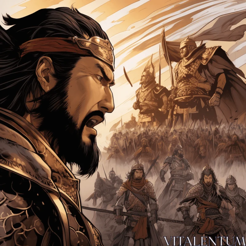 Captivating Illustration: Medieval Men and Chinese Warriors in Realistic Landscapes AI Image