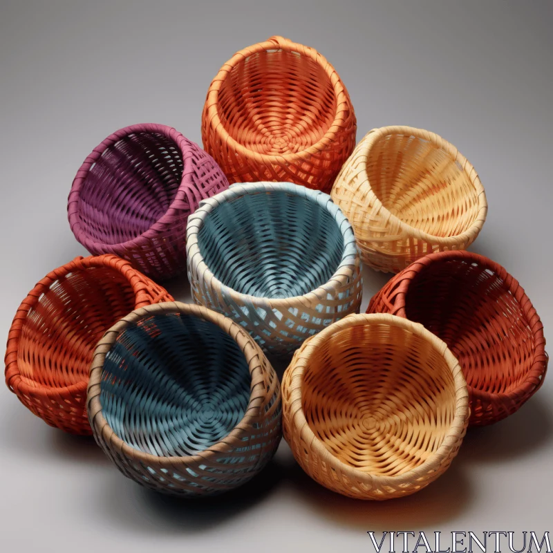 Colorful Wicker Baskets on Gray Surface | Exquisite Craftsmanship AI Image